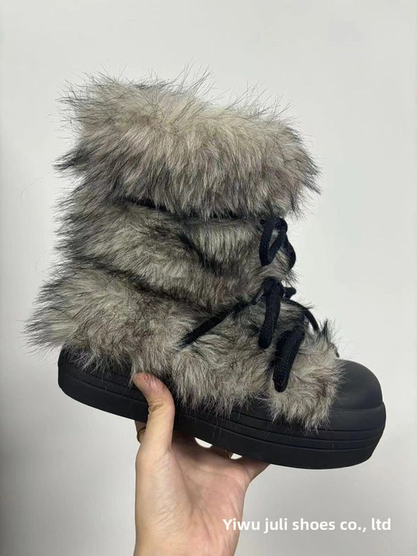 Unique Design Thickened Fleece Snow For Women Winter New Mid-Calf Cotton Shoes Thick Sole Height Increasing Warm Furry_vogvips.com