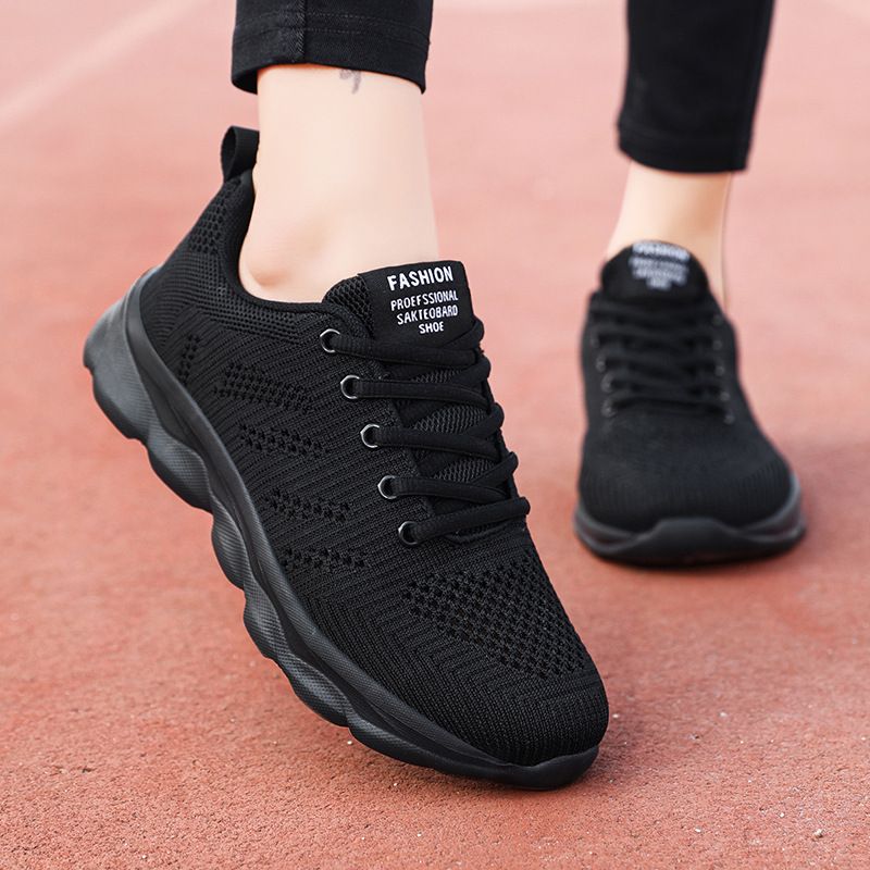 Black Women's Sports Soft Sole Running Casual Women Spring Autumn Mesh Breathable Travel Shoes Daily_vogvips.com