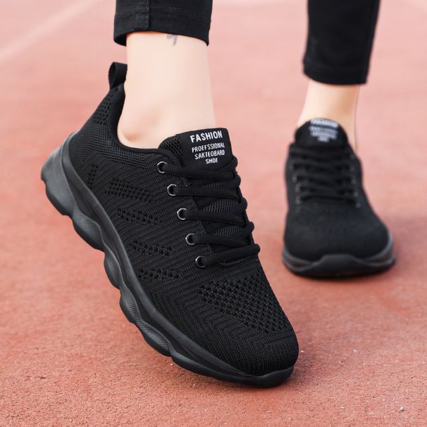 Black Women's Sports Soft Sole Running Casual Women Spring Autumn Mesh Breathable Travel Shoes Daily_vogvips.com