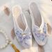 2025 Large Summer Short Slope Heel Thick Sole Sandals Embroidered Flower Women's Slippers Pointed Fashion Nail Beads_vogvips.com
