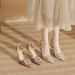 Women's Shoes Champagne Gold Stiletto Heels For Women - Rhinestone & Square Buckle Bridal Shoes, Elegant Wedding Party Heels_vogvips.com