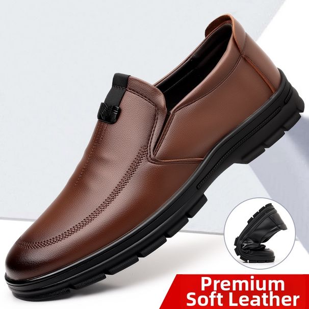Men's Business Shoes Durable Soft Soled Genuine Cowhide Leather Breathable Slip on Casual Shoes for Middle-Aged_vogvips.com