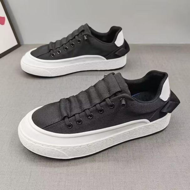 Men's Trendy Slip-On Casual Flat Shoes Summer Breathable White Sneakers Patchwork Canvas_vogvips.com