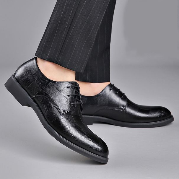 Suitable For All Seasons Men's Genuine Leather Korean Style Business Formal Breathable Versatile All-Season Trendy Black Groom Wedding Groomsman_vogvips.com