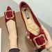 Pointed Toe Flat For Women Leather 2025 Spring New Style Red Wedding Versatile Boat Shoes Soft Sole Loafers_vogvips.com