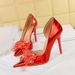 High Heels Light Luxury Women's Shoes Shallow Mouth Pointed Side Hollow Rhinestone Bow Single Shoes_vogvips.com