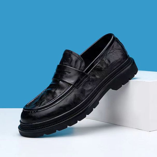 Spring New British Genuine Casual Versatile Business Leather Round Toe Trendy Thick Sole Heightened Men's Shoes_vogvips.com