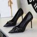 3739-38 French Style Ultra High Heels For Women Pointed Toe Ruched Bow Versatile Shallow Mouth Elegant Stiletto Pumps_vogvips.com