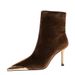 319-10 European And American Style Party For Women, Ultra-high Thin Heel, Shallow Cut, Metallic Pointed Toe, Suede Short_vogvips.com