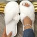 Cross Strap Women's Furry Open Toe Home Warm Cotton Slippers For Girls_vogvips.com