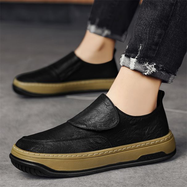 Euro Step Men's 2025 Summer New Low-top British Style Loafers With Velcro Casual Lazy White Single Shoes_vogvips.com