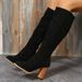Women's Nude Ankle Boots New Chunky Plus Size High Heel Slimming Suede Women's Pointed Side Zipper Boots_vogvips.com
