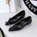 3683-18 Korean French Style Pointed Fairy Shoes Sloping Heels And Shallow Bow Bow, Slimming Off With One Foot, Single_vogvips.com
