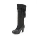High Heeled Women's Boots Style Round Toe Leather Slip-On Solid Color Versatile For Commuting_vogvips.com