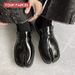 Split Toe Horseshoe For Men's Thick Sole Loafer Tabi Patent Korean Version Trend Casual Leather Shoes_vogvips.com