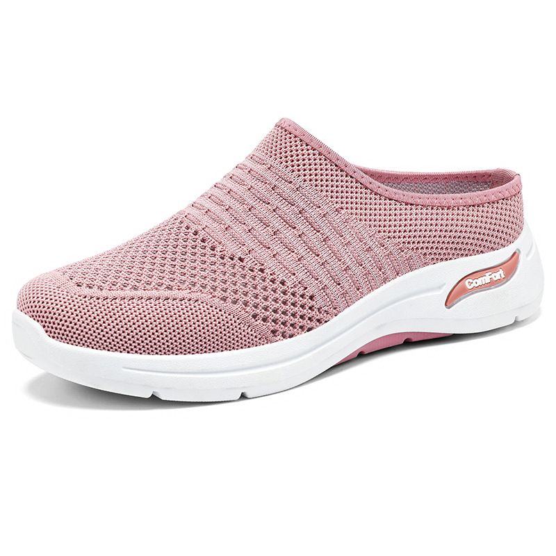Women's Shoes Casual Shoes Light Mouth Half Slippers Mesh Breathable Fly Woven Shoes Soft Sole Mother Shoes One Pedal Lazy Shoes_vogvips.com