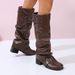 Over-the-Knee Boots For Women, Chunky Heel, Autumn And Winter Women's Long Round Toe, Western Riding Boots, Stylish_vogvips.com