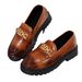 Women's Slip-On Casual Loafers Color Block Fleece Lined Brown Soft Leather Platform Soles British Style_vogvips.com