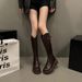 Korean Style Over-the-Knee Long Autumn Winter Fleece Lined Elastic V-Cut Back Zipper Thick Sole Mid-High Women's Riding_vogvips.com