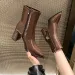 Womens Patent Leather Pointed Toe Ankle Boots Chunky Block Heel Side Zipper Design 4 Color Options For Party And Daily_vogvips.com