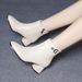 Real Soft Leather Short For Women, Chunky Heel Martin Pointed Toe, Autumn And Winter New Style, Warm Fleece-Lined_vogvips.com