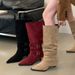 Suede Pointed Toe Ruched Slouch For Women 2025 Autumn Winter New Detachable Two-Way Wear Stiletto Long High Heel Short_vogvips.com