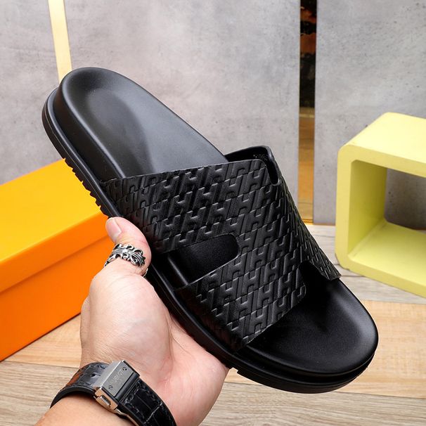 Summer Men's Slippers With Soft Genuine Leather, Thick Soles, Versatile Outdoor Wear, European Style, Light Luxury_vogvips.com