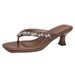 High Heel Slippers For Women, Outdoor Wear, High-End Rhinestone Beaded Shoes, 2026 New Summer Square Toe Clip-Toe Thong_vogvips.com