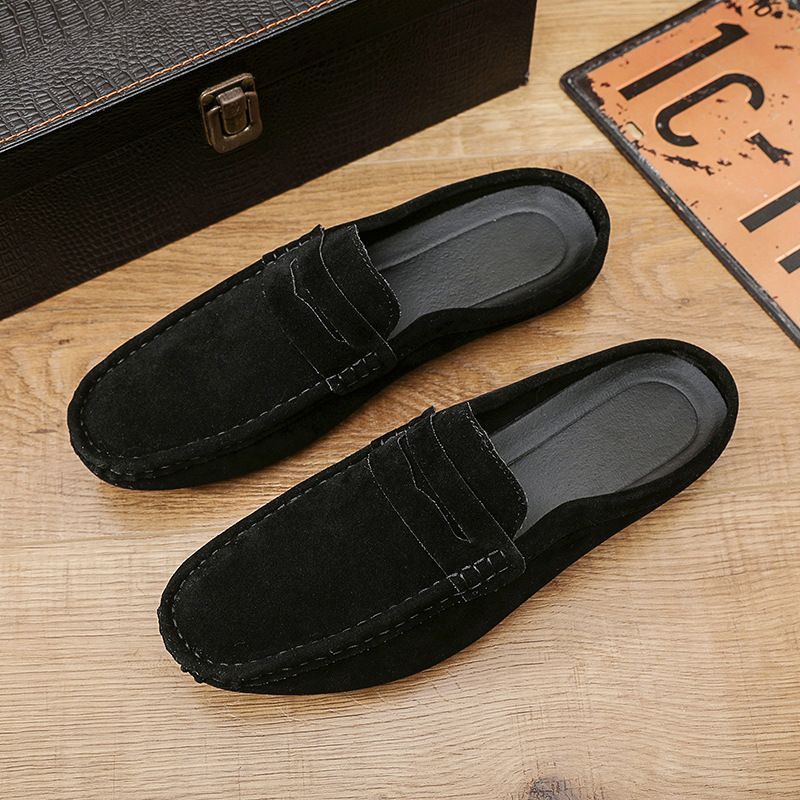 New casual single shoe cover foot soft soles men's leather shoes half drag the lazy man a slip-off_vogvips.com