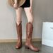 Petite Plus Size Slimming Brown Long For Women Summer 2024 New V-Cut French Style Chunky Heel Riding Boots_vogvips.com