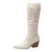 White Long For Women 2025 Autumn Winter New Thick Heel Pointed Toe Riding Lace Over-the-Knee High Boots_vogvips.com