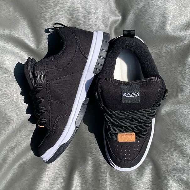 Classic Versatile Black Warrior Loafers, Low-top Popular Thick-tongue Sneakers, Fashionable Trendy Outdoor Casual Shoes_vogvips.com