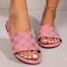 Plus Size Women's Floral Print Flat Slippers Round Toe Low Heel Khaki Strappy Slip-On Shoes_vogvips.com