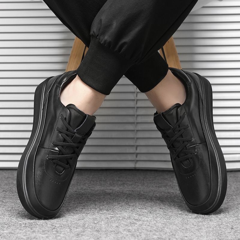 Men's White Top Layer Cowhide Leather Shoes Soft Breathable Low Top Skateboard Sneakers Casual Trendy Versatile Soft Sole_vogvips.com