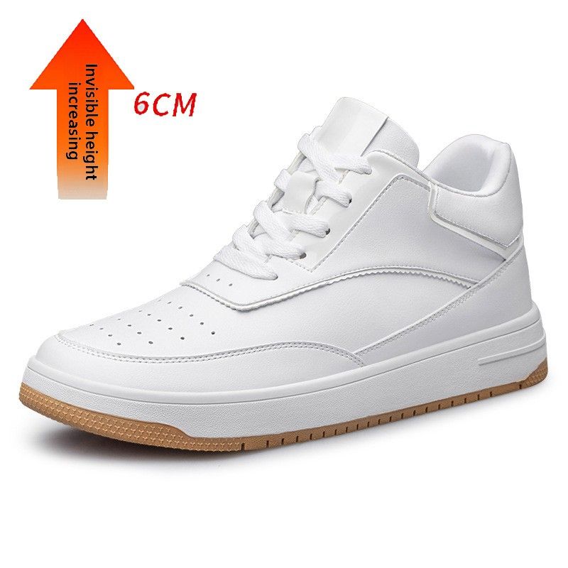 Medium Top Men's Shoes Inner Height Increase Men's Shoes Two-layer Cowhide Board Shoes Invisible Height Increase Shoes Casual Little White_vogvips.com