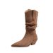 Pointed Toe Chunky Heel Slouch Mid-Calf 2025 Autumn Winter Brown Over-the-Knee Short For Petite Women Long Boots_vogvips.com