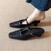 Women's Shoes Retro Woven Square Toe Mules, Versatile T Strap Closed Toe Sandals._vogvips.com