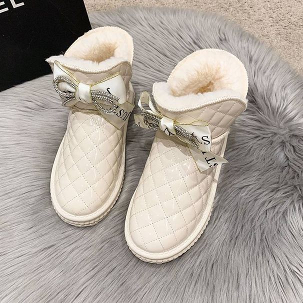 Soft leather thick soled snow boots for women waterproof winter warm cotton shoes with velvet thickened leather all match student short boots_vogvips.com