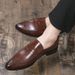 New Fashion Men's British Black Business Casual Loafer Shoes Daily Driving Office Leather Shoes One Foot Pedal Lazy Brown Banquet Dress Wedding Men's_vogvips.com