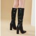 Women's Mid-Calf Boots - Pointed Toe Chunky Heel Side Zipper Satin & PU Fashion Boots For Streetwear & Evening Outfits Plus Size Women's Boots_vogvips.com