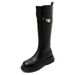 Women's Brown Knee High Riding Boots With Buckle Detail, Chunky Heel & Side Zipper – Stylish & Comfortable Mid-Calf Boots For All Seasons_vogvips.com