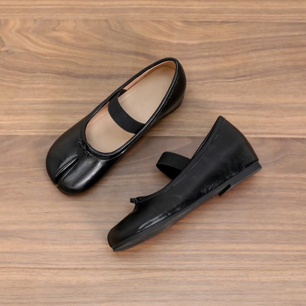 Hidden Wedge Mary Jane Women's Fashionable Shallow Mouth Soft Leather Tabi Split Toe Wrinkled Strap Flat Pig Hoof Shoes_vogvips.com