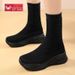 Women's Elastic Sock Fleece-Lined Cotton Shoes Mid-Calf Thick-Soled Casual Short Slim Boots 2025 Winter_vogvips.com
