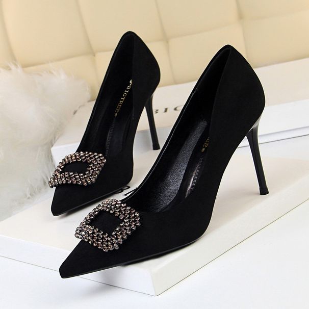 Women's Elegant Pointed Toe Stiletto Heels - Rhinestone & Buckle Straps, Soft Suede & PU Comfort, High Heel Dress Shoes For Parties_vogvips.com