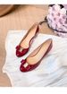 D-40 In Stock Wine Red Bow Single Shoes, Round Toe, Thick Heel Flat Shoes, Patent Leather, Women's Shoes For Commuting That Won't Tire Your Feet_vogvips.com