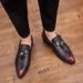 Euro Step Plus Size Hairstylist Tassel Leather Shoes Men's Fashion Pointed Toe British Crocodile Pattern Brogue Casual Loafers Men_vogvips.com