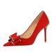 3265-H36 Korean Banquet Slim Ultra High Heels Shallow Mouth Pointed Water Diamond Bow Single Shoes Women's_vogvips.com