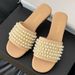 26ss For Pearl Style Women, Flat One-Strap Slippers With High-End Feel, Outdoor Wear, Summer New Beach Sandals Women ,_vogvips.com