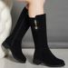 Long 2022 Winter New Flat Snow Boots For Women, Fleece-Lined, Warm, Mid-Calf Cotton Boots, Non-Slip Soft Sole_vogvips.com