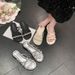 Elegant Slippers To Pair With Skirts, Women's Summer Outdoor Wear, 2026 New Fashion Rhinestone Bow Thick-soled Sandals_vogvips.com